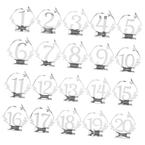 GRIRIW 20 Stück Tisch Nummernschild Reservierte Schilder Hochzeit Zeichen Ort hochzeitsdeko wedding decoration Tischnummer für den Hochzeitsempfang Hochzeitstischnummern aus Acryl Silver von GRIRIW