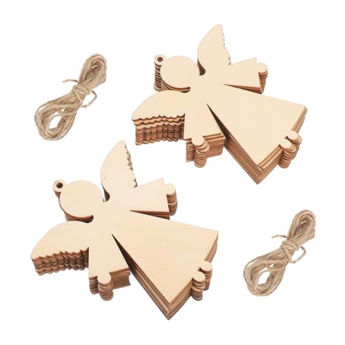 GRIRIW 20 Stück Unlackierte Aus Holz, Ausschnitte Zum Selbermachen, 10,5 X 9 Cm, Engelförmige Holzornamente Zum Aufhängen Mit Loch, Hanfseile, Geschenkanhänger Für Partys von GRIRIW