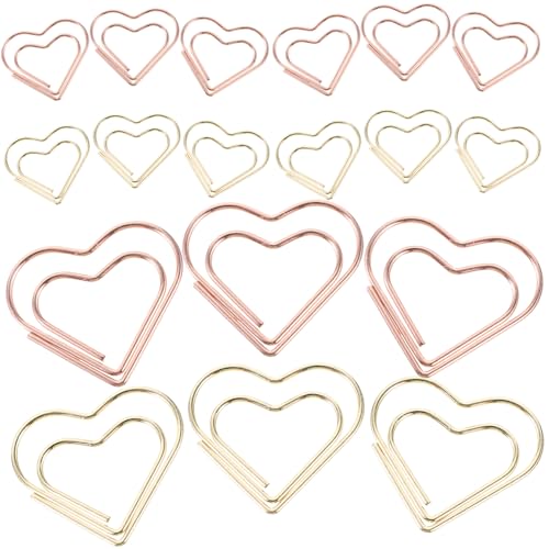 GRIRIW 24 Stück Herzförmige Büroklammern Mini Papierclips Roségold Gold Dekorative und Praktische Klammern für Notizen Dokumente und Scrapbooking Süße Büroaccessoires von GRIRIW