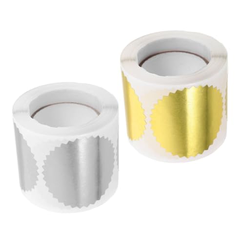 GRIRIW 2Rollen Buchpräge Folienaufkleber Silber Und Gold Hochzeitsaufkleber Für Umschläge Metallische Siegelaufkleber Für Einladungen Und Urkunden Selbstklebende Prägeetiketten von GRIRIW