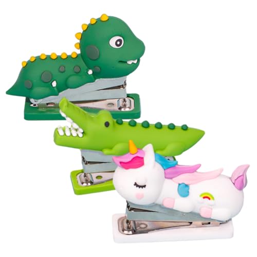 GRIRIW 3 Stück Cartoon Mini Hefter Handhefter für Bürobedarf Süßer Stapler im Dinosaurier Einhorn und Krokodil Design für Schule und von GRIRIW