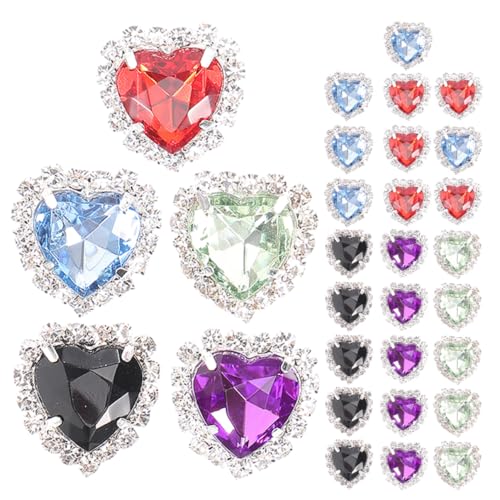 GRIRIW 30 Stück Teiliges Herzförmige Metall-strassknöpfe zum Aufnähen Kristallglas Schmuckverzierung mit Stabilem Klammermechanismus für DIY Kleidung Hochzeits Partydekoration von GRIRIW