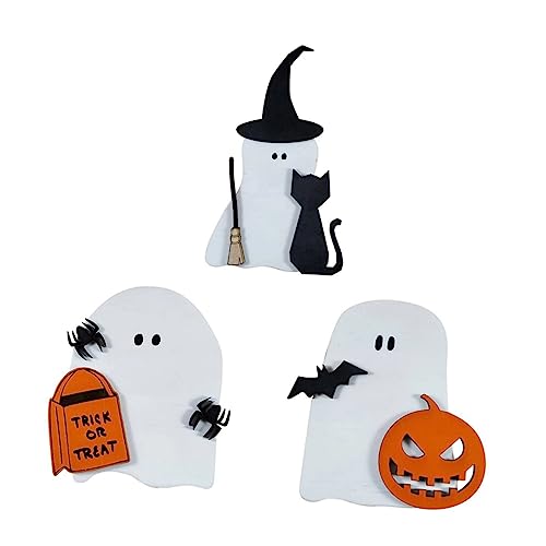 GRIRIW 3Stücke Halloween Dekoration Holzfiguren Für Halloween Tischdeko Und Partyzubehör Weiße Gespenster Für Festliche Anlässe Und Gruselige von GRIRIW