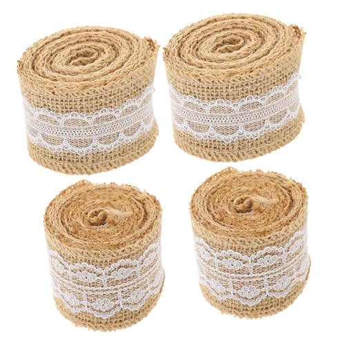 GRIRIW 4 Rollen bastelzeug geschenkeband Geschenkband für Festivals DIY Hochzeitsdekoration geschenksband Bands Juteband mit Jutebesatz zerzaust dekorative Drahtbänder zartes Geschenkband von GRIRIW