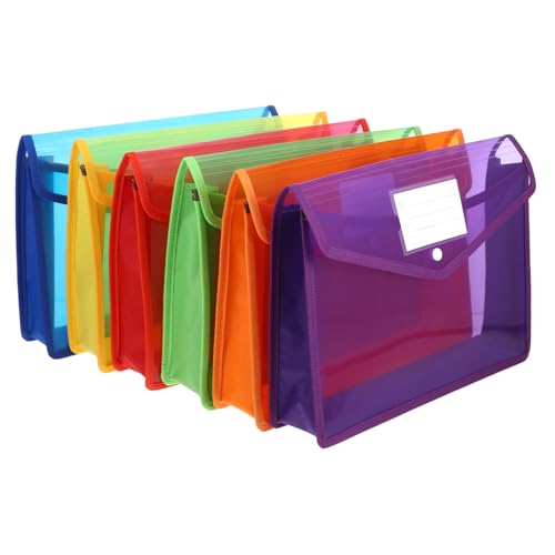 GRIRIW 6 Stück Transparent PP Dokumentenmappe mit Kartensteckplatz Wasserfest und Reißfest für Schule und Büro Rot Blau Grün Orange und Gelb von GRIRIW