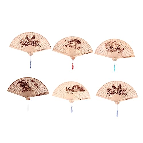 GRIRIW 6 Stück Vintage Holz Fächer Duftende Faltfächer für Hochzeiten Partydekoration und Alltag Klassisch und Elegant mit Quaste für Diy Projekte und Bühnenrequisiten von GRIRIW
