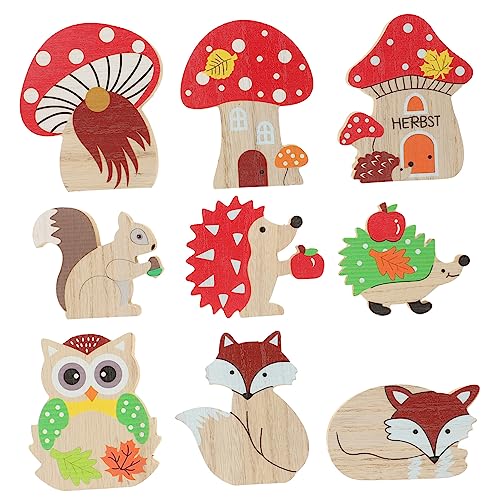GRIRIW 9 Stücke Tischplatte Aus Holz Tier Pilz Cartoon Geschnitzte Ornamente Für Jungen Und Mädchen Wohnkultur von GRIRIW