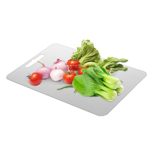 GRIRIW Doppelseitiges Schneidebrett aus Dickem Edelstahl Robustes Metall Schneidebrett für Fleisch Gemüse und Obst Leicht zu Reinigen Lebensmittelecht von GRIRIW