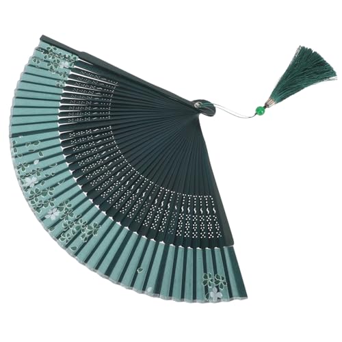 GRIRIW Faltfächer aus Vintage Handfächer für Damen Tragbarer Chinesischer Fächer mit Einzigartigem Design für Partys Hochzeiten und Tanzaufführungen S Form Grün mit Weißen Kirschblüten von GRIRIW