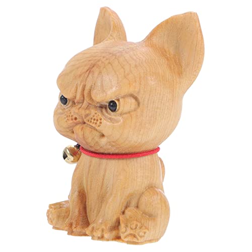 GRIRIW Holzfigur Bulldogge Handgefertigte Tierfigur Aus Zypressenholz Für Tischdekoration Für Auto Zuhause Holztierverzierung von GRIRIW