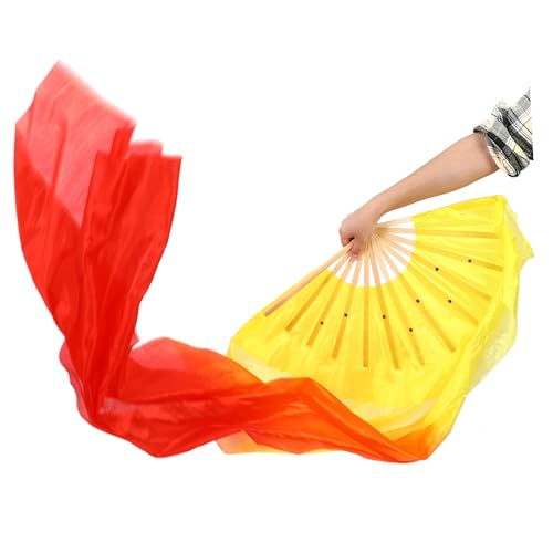 GRIRIW Langer Seidenfächer mit Farbverlauf Eleganter Bauchtanz Fächer für Aufführungen und Tanz Accessoires Handgefertigt Hochwertigem Seidenmaterial von GRIRIW