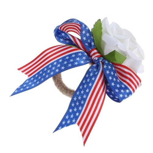 GRIRIW Serviettenringhalter Zum Unabhängigkeitstag, Juteseil, Serviettenverschluss Für Partys, Patriotische Serviettenschnalle, Serviettenring Mit Künstlicher Rose von GRIRIW