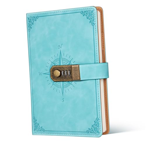 GRIRIW Vintage Tagebuch mit Kombinationsschloss Passwortgeschütztes Notizbuch für Jungen und Mädchen Vielseitig Einsetzbar für Schule Büro und Reisen mit Kartenfächern zur Organisation von GRIRIW