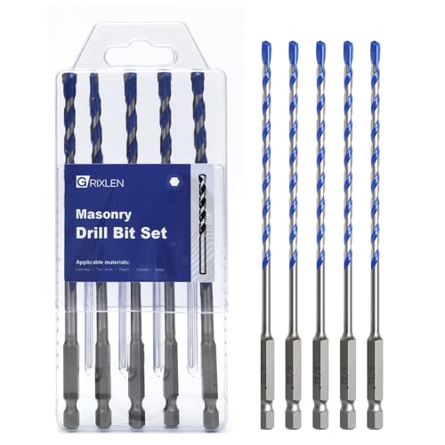 Betonbohrer-Set, Steinbohrer-Set mit Sechskantschaft, Hartmetallspitze für Beton, Fliesen, Ziegel, Kunststoff, Zement, 5 Stück, 5 Stück von GRIXLEN