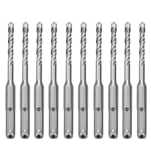 SDS Plus Bohrhammerbohrer, 4 x 160 mm Betonbohrer, SDS Plus Steinbohrer für Beton, Ziegel, Zement (4 mm Durchmesser, 15,2 cm Länge, 10 Stück) von GRIXLEN
