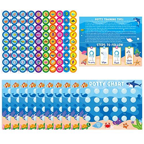 GROBRO7 15Pcs Ocean Animal Potty Training Chart, Meer Tiere Toilette Ausbildung Belohnung Charts mit Aufklebern, Haie Seestern Krabben Meeresschildkröten Verhalten Belohnung Chart für Kleinkinder von GROBRO7