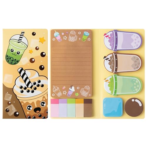 GROBRO7 550 Blätter Sticky Notes Set Milk Tea Selbstklebe-Notizblock Set, abnehmbare Adhesive Memoblöcke Kawaii Klebrige Tabs Page Markers für Kids Haus Büro Schule Zubehör Studenten Lehrer Geschenke von GROBRO7