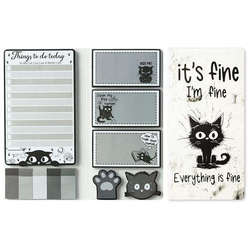 GROBRO7 Lustiges Katze Haftnotizen Set - 550Blatt Schwarze Katze Niedlicher Cartoon Selbstklebende Notizblöcke, Everything is Fine Niedlich Paw Geformt für Halloween Party Schule Heimbüro Geschenk GROBRO7 Lustiges Katze Haftnotizen Set - 550Blatt Schwarze Katze Niedlicher Cartoon Selbstklebende Notizblöcke, Everything is Fine Niedlich Paw Geformt für Halloween Party Schule Heimbüro Geschenk von GROBRO7