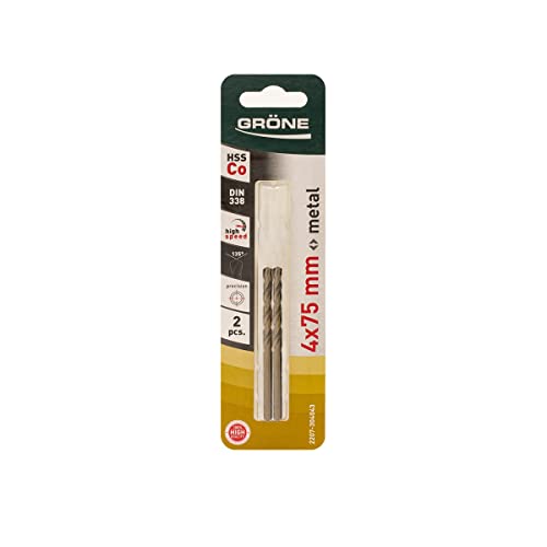 GRÖNE Kobalt Metallbohrer - Bohrer aus Kobalt - HSS-Stahl - 2er-Set - Hohe Schnittgeschwindigkeit - Beständig gegen extreme Temperaturen - Überhitzt Nicht - 4mm 2 Stk. GRÖNE Kobalt Metallbohrer - Bohrer aus Kobalt - HSS-Stahl - 2er-Set - Hohe Schnittgeschwindigkeit - Beständig gegen extreme Temperaturen - Überhitzt Nicht - 4mm 2 Stk. von GRÖNE