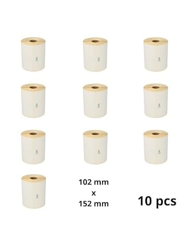 GROF 10 Rollen Thermoetiketten Etiketten - 102mm x 152mm - 300 Etiketten, Kompatibel mit Zebra und weiteren Druckern [10 Rollen/3000 Etiketten] von GROF
