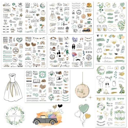 GROFIS Sticker Hochzeit Gästebuch (293 Motive), Vintage Aufkleber Hochzeit Sticker mit Viel Liebe, Love Stickers für Gästebuch Fotoalbum oder Scrapbook Wedding Deko von GROFIS