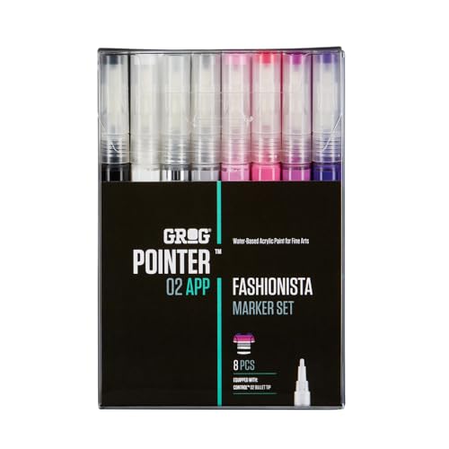 GROG Pointer 02 APP Fashionista Marker Set, 2 mm Rundspitze, Packung mit 8 Stück von GROG