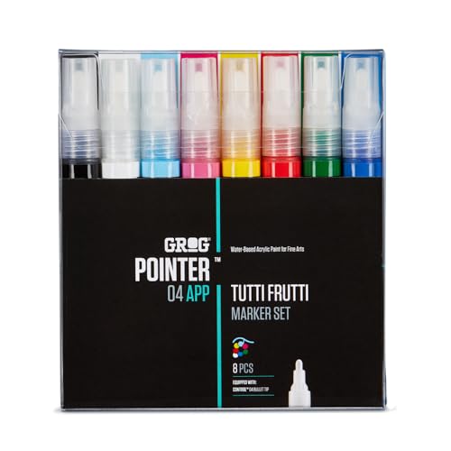 GROG Pointer 04 APP Tutti Frutti Marker Set, 4 mm Rundspitze, Packung mit 8 Stück von GROG
