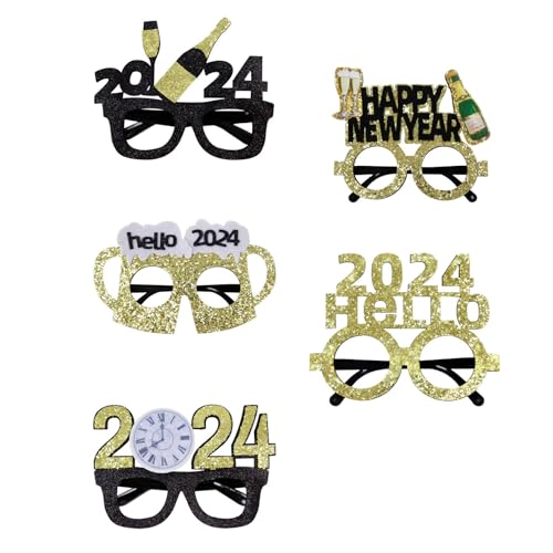 GRONGU Frohes Neues Jahr Fröhlich 2024 Schwarzgold Papierbrille Party Foto Requisiten Fröhliche Weihnachtsdekorationen Für Zuhause Ornament Festliches Partyzubehör von GRONGU