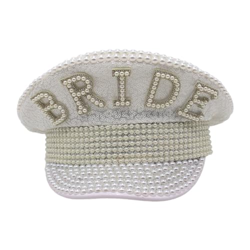 GRONGU Funkelnder Brauthut Hochzeitsrequisiten weiße Pailletten und verkrustete Perlen für Hochzeit Verlobung Junggesellinnenabschied Kapitän Hut für Frauen von GRONGU