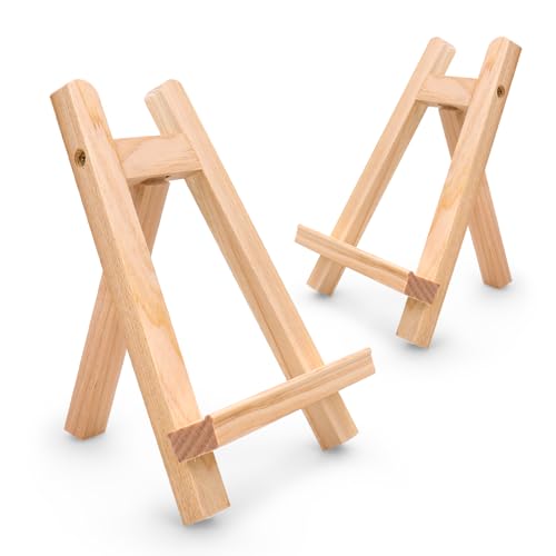 2 Stück Kleine Staffelei Holz,Staffelei klein,Faltbare Dreieck Staffeleien,Desktop Gemälde Kunstwerke Ausstellen für Bilder Hochzeit (Holzfarbe, 28 * 20) von GROOFOO