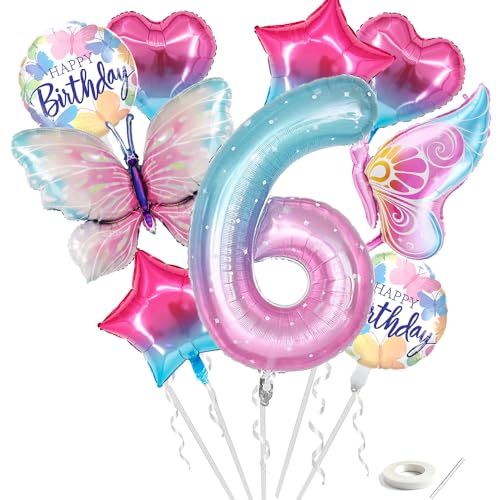 GROVBLE 10 Stück Geburtstagsdeko Mädchen 6 Jahre,schmetterlinge deko geburtstag,schmetterling folienballon,blumenfee deko,geeignet mädchen geburtstag schmetterling themen geburtstag party (cc) von GROVBLE