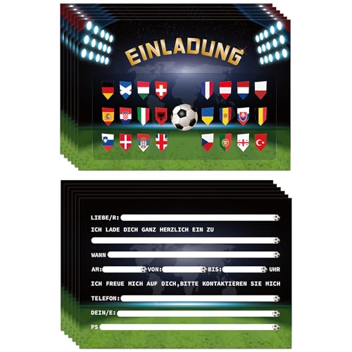 GROVBLE 12 x Einladungskarten Fussball,Einladungskarten KindergeburtstagJunge,Coole Fußball Einladung zum Kinder Geburtstag für Jungen und Mädchen,Fussball Einladung zum Kinder Geburtstag Party von GROVBLE