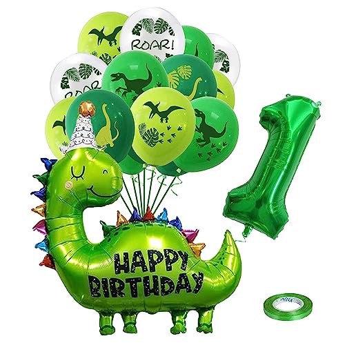 GROVBLE 17 Stück Dino Luftballon, dino luftballon zum 1. Geburtstag Deko Kindergeburtstag Junge Latexballons für Dinosaurier Geburtstag Grüner Dekorationen,Babyparty, Dschungel Partyzubehör… von GROVBLE
