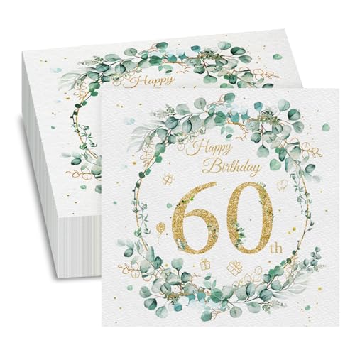 GROVBLE 40 Stück Servietten 60 Geburtstag Mann, Eukalyptus Grün, Happy Birthday Servietten, für deko 60 geburtstag mädchen Junge Geburtstag Feiern Party Jubil, 33 x 33cm GROVBLE 40 Stück Servietten 60 Geburtstag Mann, Eukalyptus Grün, Happy Birthday Servietten, für deko 60 geburtstag mädchen Junge Geburtstag Feiern Party Jubil, 33 x 33cm von GROVBLE