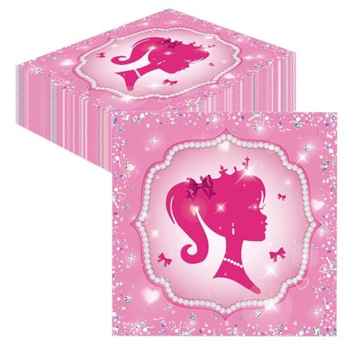 GROVBLE 40 Stück Servietten Geburtstag,servietten geburtstag mädchen,geburtstag deko set Papierservietten servietten pink Papier Napkins für Party Hochzeit Deko Tischdekorationen 33 * 33cm von GROVBLE