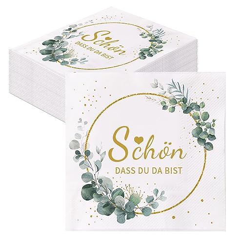 GROVBLE 40 Stück Servietten Schön Dass Du Da Bist,Servietten Hochzeit Geburtstag Eukalyptus für Geburtstag Hochzeit Taufe Kommunion Konfirmation Einladung und jede Feier Party. (aa) von GROVBLE