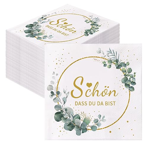 GROVBLE 80 Stück Servietten Schön Dass Du Da Bist,Servietten Hochzeit Geburtstag Eukalyptus für Geburtstag Hochzeit Taufe Kommunion Konfirmation Einladung und jede Feier Party. (bb) von GROVBLE