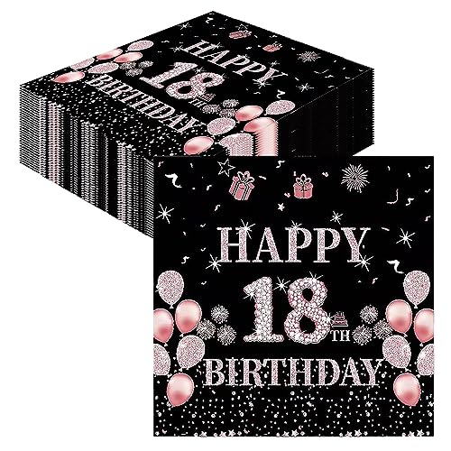 GROVBLE Servietten 18 Geburtstag,40 Stück Party Servietten Tischdeko für 18. Geburtstag servietten rosegold Papierserviette 2-Lagig Servietten 33x33cm Einweg Papierservietten für mädchen von GROVBLE