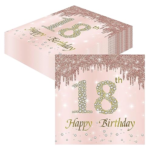 GROVBLE Servietten 18 Geburtstag,40 Stück Sparkling Celebration Party Servietten Tischdeko für 18. Geburtstag servietten rosegold Papierserviette für mädchen Geburtstag Decorations Party Jubiläum von GROVBLE