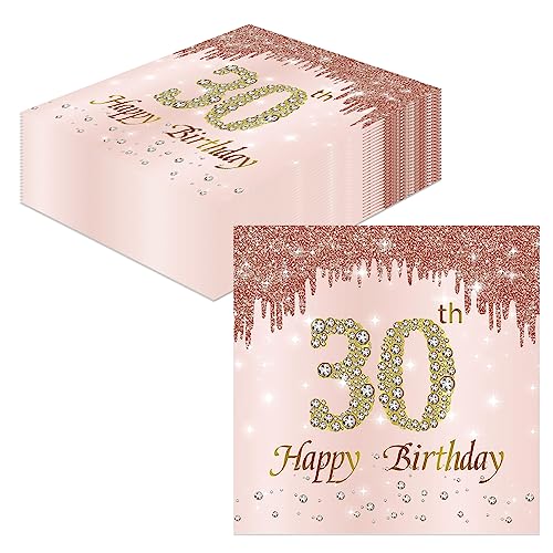 GROVBLE Servietten 30 Geburtstag,40 Stück Papierserviette Mädchen Happy Birthday Servietten Decorations,Sparkling Celebration Party Servietten Tischdeko für 30. Geburtstag servietten rosegold (aa) von GROVBLE