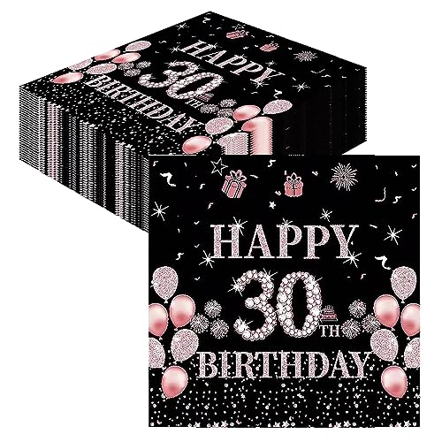 GROVBLE servietten 30. geburtstag,40 Stück Party Servietten für 30. Geburtstag servietten rosegold Papierserviette Mädchen Party Serviette Papier 2-lagig für Erwachsene Geburtstag Tischdeko von GROVBLE