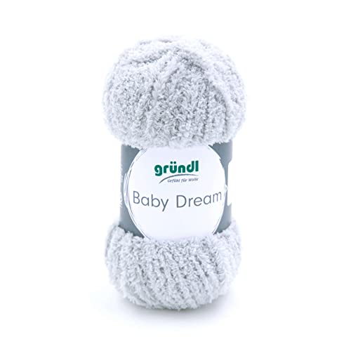 Gründl Wolle Baby Dream (kuscheliges Strick- & Häkelgarn aus 100 % Polyester, 50 g / 136 m, Nadelstärke: 5 - 6, 1 x 50 g), silbergrau von Gründl