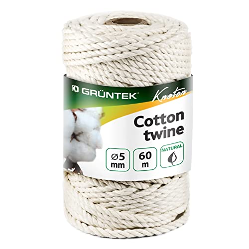 GRÜNTEK Baumwollschnur 5 mm, 60 Meter, Bindegarn, Kordel, Baumwolle Gartenschnur, Makramee Garn Bastelschnur, Kordel Rolle Naturfarbe, 100% Baumwolle GRÜNTEK Baumwollschnur 5 mm, 60 Meter, Bindegarn, Kordel, Baumwolle Gartenschnur, Makramee Garn Bastelschnur, Kordel Rolle Naturfarbe, 100% Baumwolle von GRÜNTEK