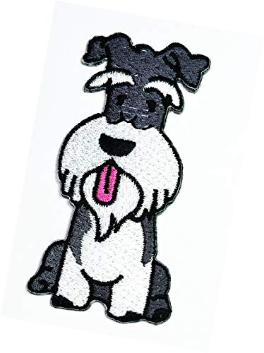 Weißer grauer Schnauzer sitzender Aufnäher zum Aufbügeln, Stickerei, Beagle, Mops, Husky, Pitbull, Hund, Katze, Haustier, Cartoon, Patch, Applikation, DIY-Kleidung, Polo-Rucksäcke, Kappenkostüm (12) von GS912 Fantasy cartoon Patch