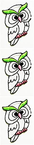 Set 3 Stück Mini kleine weiße Haustiere Eule Vogel Zoo Aufbügler Aufnäher Cartoon Kinder Aufkleber für Hut Kappe Polo Rucksack Kleidung Jacke T-Shirt bestickt zum Aufbügeln oder Aufnähen (26) von GS912 Mini Small Cartoon Patches
