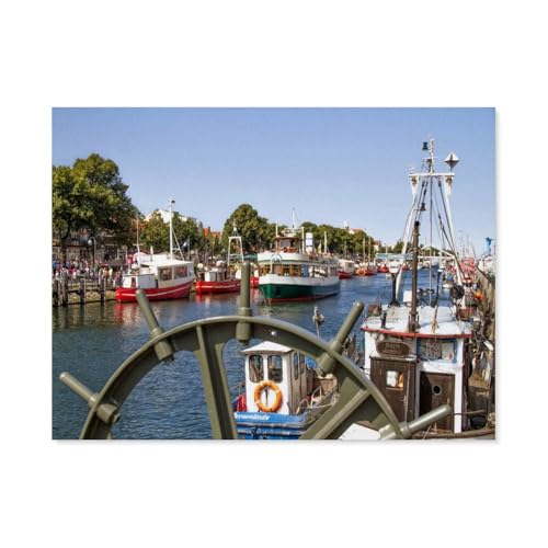 5D DIY Diamond Painting Kit，Fischkutter und Fahrgastschiffe am Warnemünder Alten Strom，Mosaik, Diamantmalerei für Erwachsene, Round Diamond Picture Home Art(50 x 60 cm/19.68 x 23.62 Zoll)-F74 von GSBRSNTS