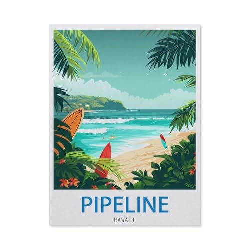 DIY Malen nach Zahlen，Pipeline, Hawaii – Vintage Reiseplakate für Surfen，diy malen nach zahlen erwachsene landsch Mit Pinsel und Acrylfarbe Erwachsenenfarbe nach Zahlen Kits Kunst(40x50cm）-O54 von GSBRSNTS