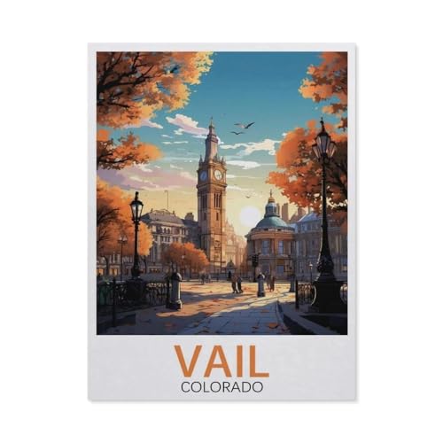DIY Malen nach Zahlen-Ölgemälde Geschenk für Erwachsene Kinder，Vail, Colorado | Vintage Reiseplakat Landschaft，Malen Nach Zahlen Kits Wohnzimmer Schlafzimmer Wanddekoration（40x50cm）15.7x19.6 Zoll-W85 von GSBRSNTS