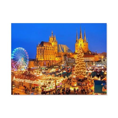 Diamond Painting，Weihnachtsmarkt auf dem Domplatze, Erfurt, Thüringen, Deutsc， 5d Diamant Painting, Diamant malerei Kits Malen nach Zahlen Wohnzimmer Bilder für die Inneneinrichtung(50 x 60 cm)-G57 von GSBRSNTS