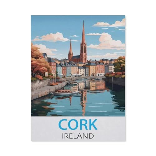GSBRSNTS 5D diy Diamond Painting，Cork, Irland Vintage-Reiseposter，Full Round Diamantstickerei Mosaik Kreuzstichmuster Perlenstickerei Home Deco(50 x 60 cm/19.68 x 23.62 Zoll)-K29 von GSBRSNTS